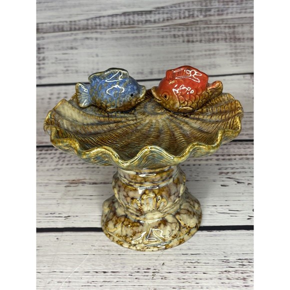 Glazed Ceramic Fish and Sea Shell Pedestal Soap Dish Stand - Picture 1 of 13